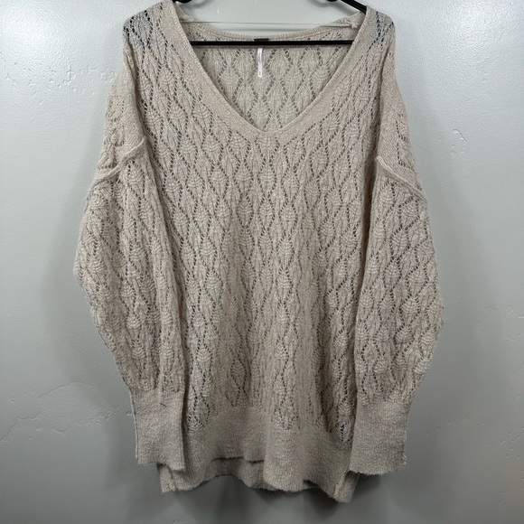 Free People Say Hello Sweater Taupe Brown Size Medium - Picture 3 of 7